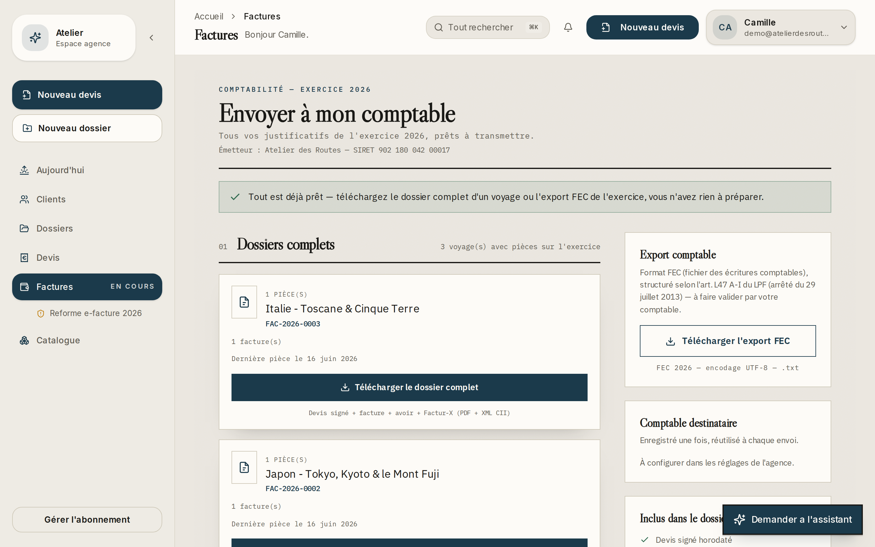 Espace comptable, FEC et facture Factur-X conforme